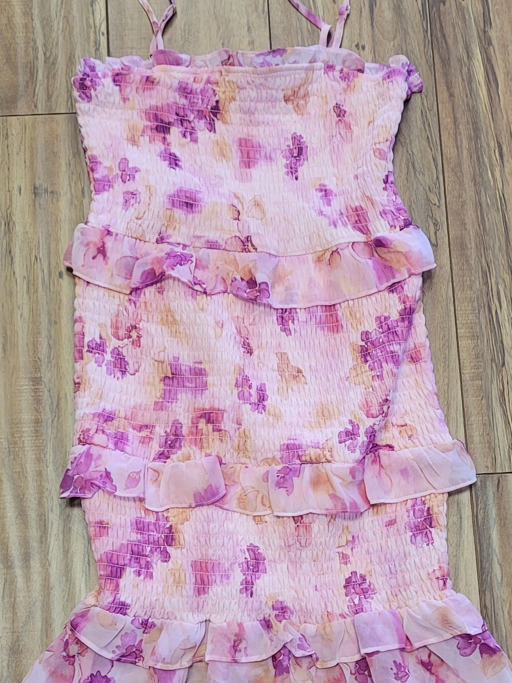 bebe Pink & Purple Floral Ruffle Dress